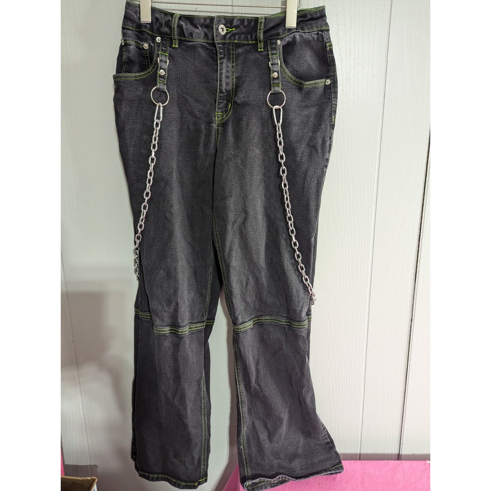Y2K HOT TOPIC skater Punk rock black jeans denim Grunge juniors 7 Chains Overall